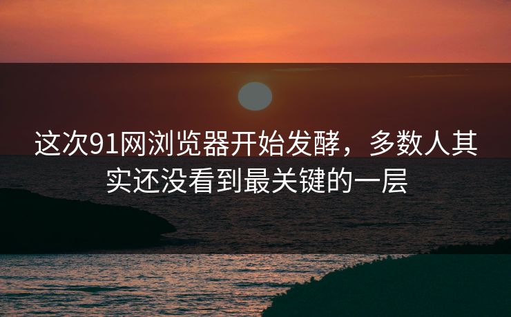 这次91网浏览器开始发酵,多数人其实还没看到最关键的一层 这次91网浏览器开始发酵,多数人其实还没看到最关键的一层